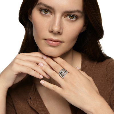 Crossover Five Row Ring in Sterling Silver, 17.5mm