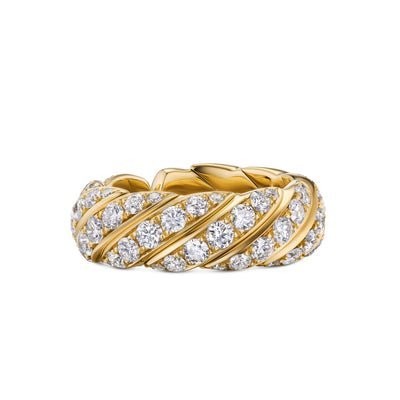 Sculpted Cable Flex Band Ring in 18K Yellow Gold with Diamonds, 7.5mm