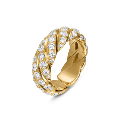 Sculpted Cable Flex Band Ring in 18K Yellow Gold with Diamonds, 7.5mm