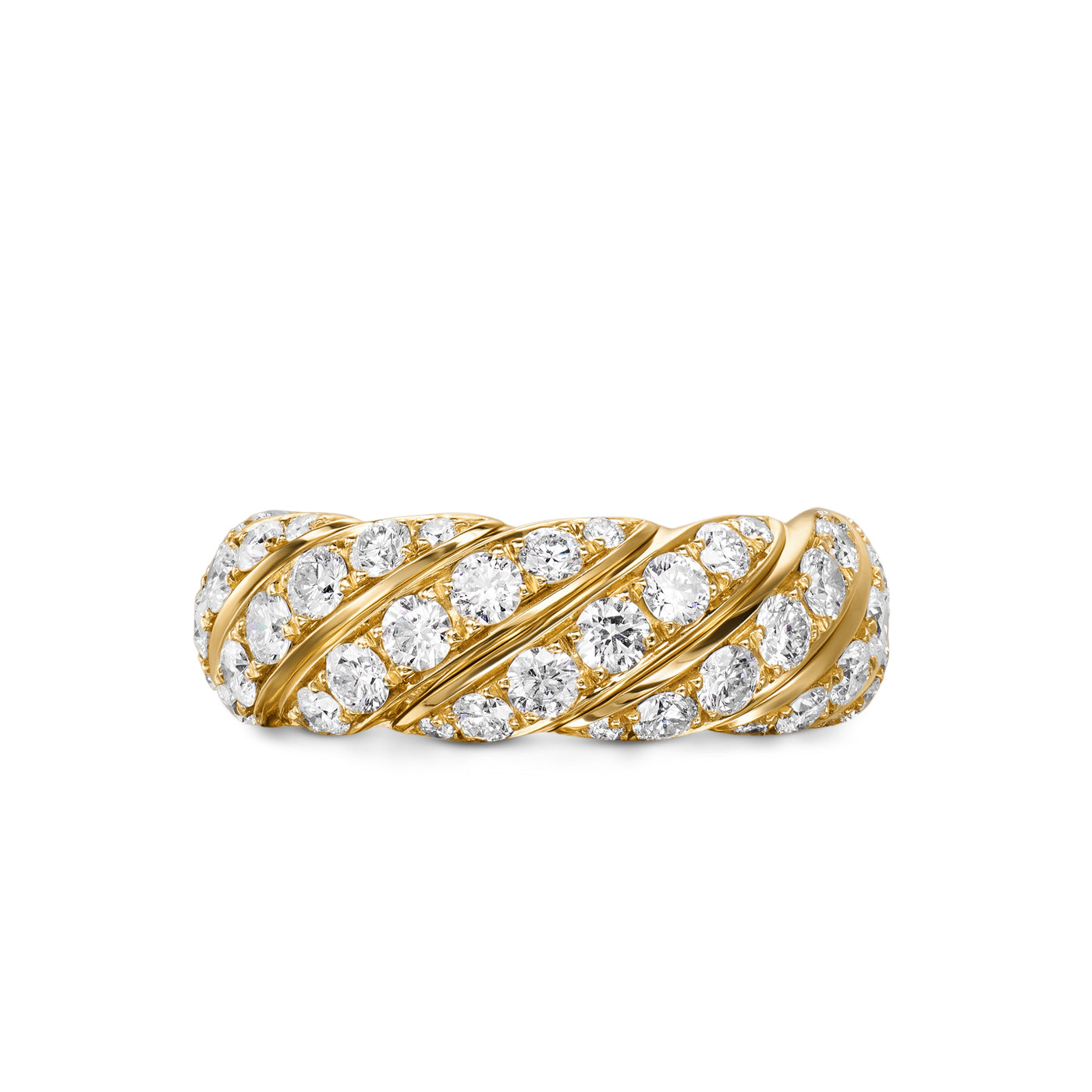 Sculpted Cable Flex Band Ring in 18K Yellow Gold with Diamonds, 7.5mm