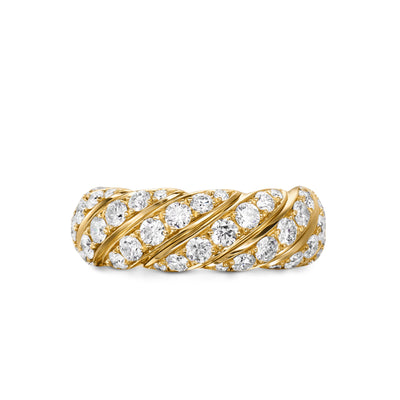 Sculpted Cable Flex Band Ring in 18K Yellow Gold with Diamonds, 7.5mm