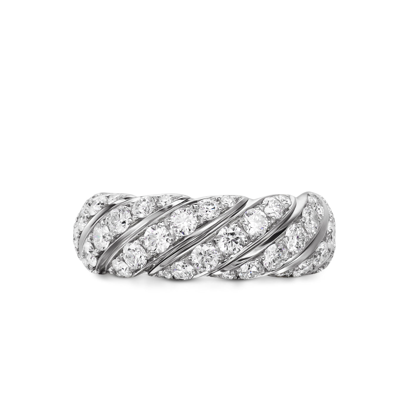 Sculpted Cable Flex Band Ring in 18K White Gold with Diamonds, 7.5mm