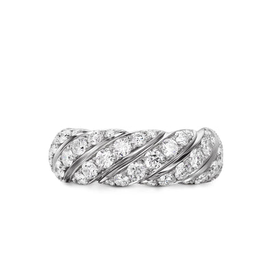 Sculpted Cable Flex Band Ring in 18K White Gold with Diamonds, 7.5mm