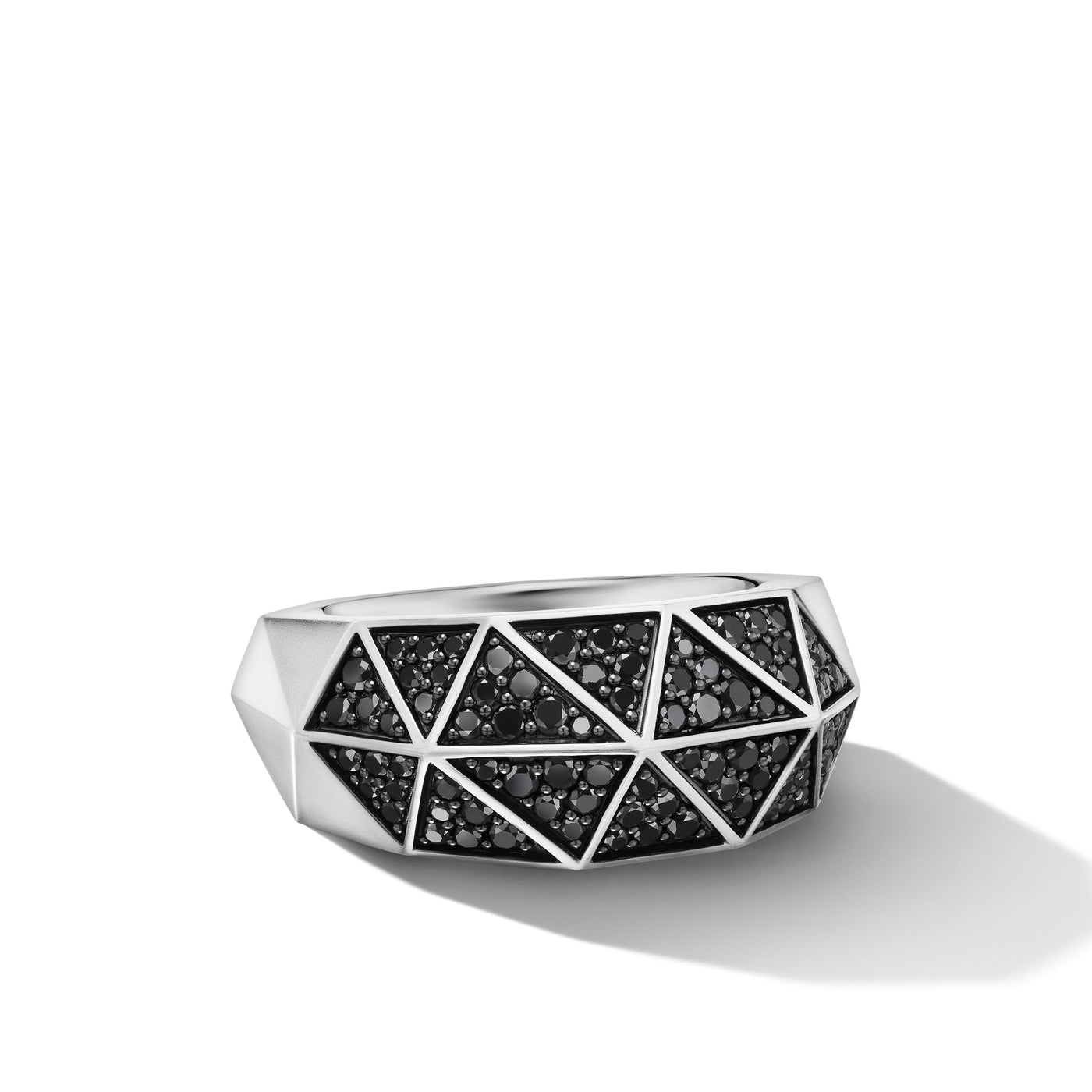 Torqued Faceted Signet Ring in Sterling Silver with Black Diamonds\, 11.3mm