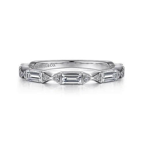 Porta - 14K White Gold Channel Set Baguette and Round Diamond Anniversary Band - 0.51 ct