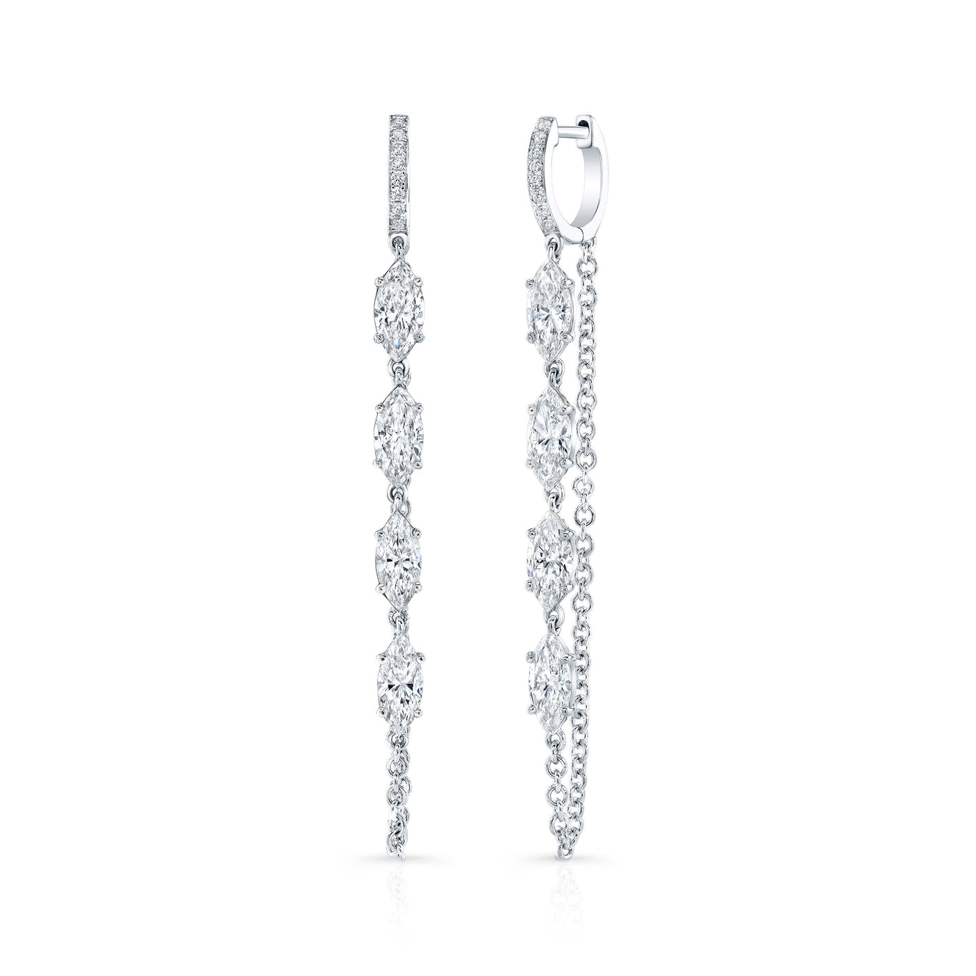 Marquise Diamond Huggie Chain Drop Earrings in 18kt White Gold