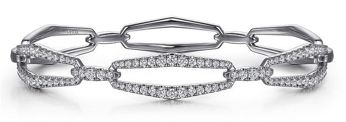14K White Gold Diamond Link Bangle Bracelet