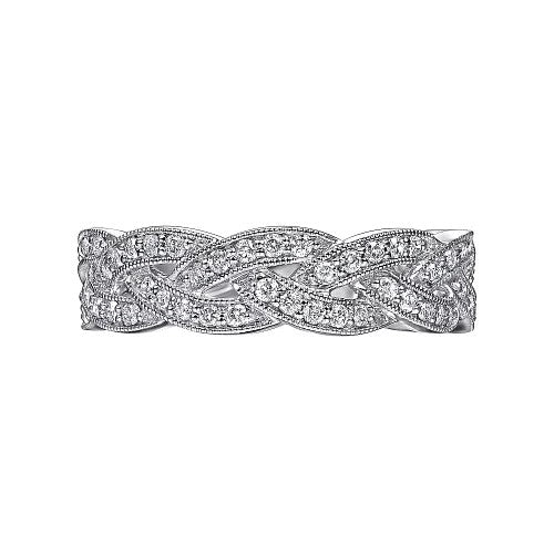14K White Gold Braided Diamond Stackable Ring