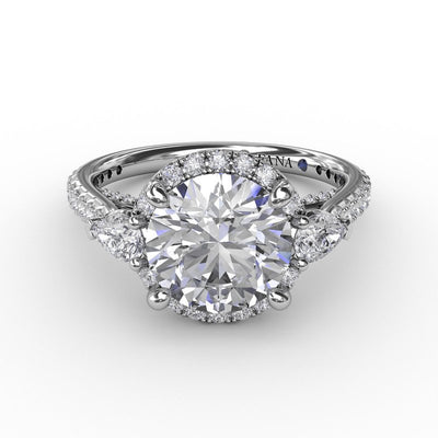 Round Diamond Halo Engagement Ring With Pear-Shape Side Stones
