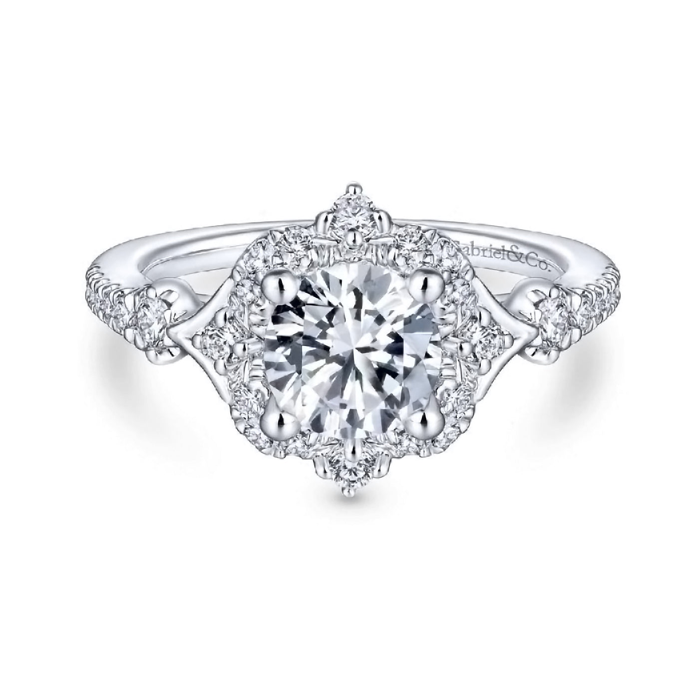 14K White Gold Diamond Four Point Diamond Halo Semi Mount Engagement Ring