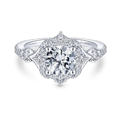 14K White Gold Diamond Four Point Diamond Halo Semi Mount Engagement Ring