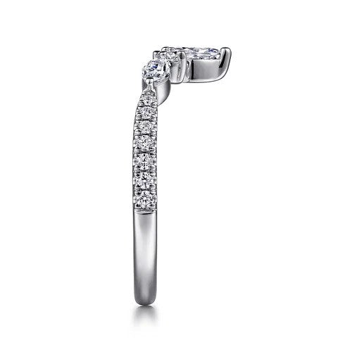 Tulsie - Curved 14K White Gold Marquise and Round Diamond Anniversary Band
