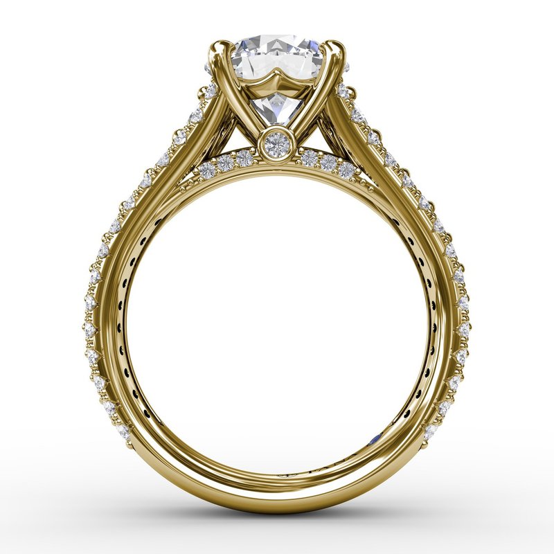 Classic Round Diamond Solitaire Engagement Ring With Triple-Row Diamond Shank