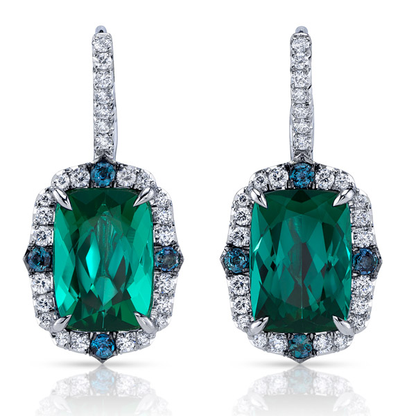 Platinum Green Tourmaline, Diamond, and Alexandrite Drop Earrings