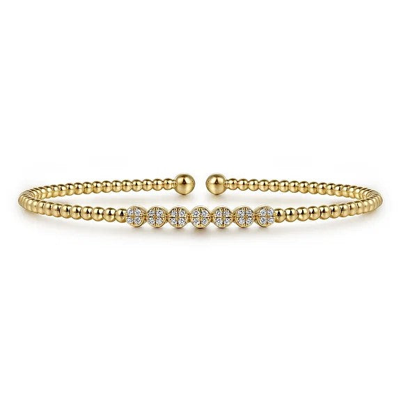14K Yellow Gold Bujukan Bead and Cluster Diamond Bangle