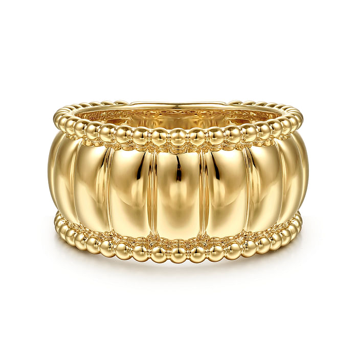 14K Yellow Gold Bujukan and Scallop Wide Band Ring