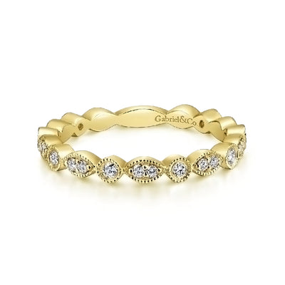 14K Yellow Gold Marquise and Round Station Diamond Ring