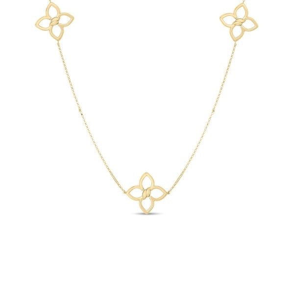 18K YELLOW/WHITE GOLD CIALOMA DIAMOND FLOWER STATION LONG NECKLACE