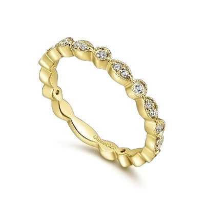 14K Yellow Gold Marquise and Round Station Diamond Ring