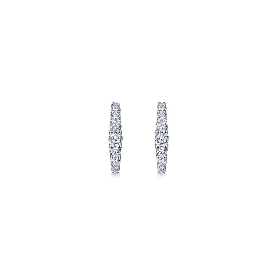 14K White Gold 13mm Classic Diamond Huggie Earrings