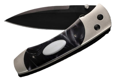 Titanium pocketknife with compressed acrylic resin and stainless blade