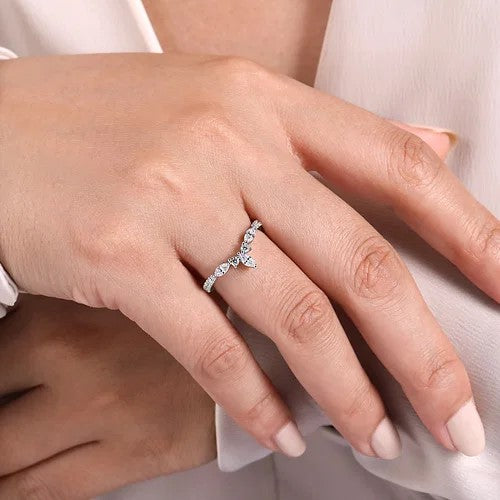 Tulsie - Curved 14K White Gold Marquise and Round Diamond Anniversary Band