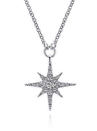 14K White Gold Diamond Starburst Pendant Necklace