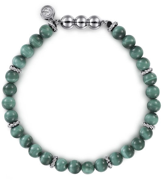 925 Sterling Silver and 6mm Malachite Beaded Bracelet