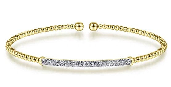 14K Yellow Gold Bujukan Diamond Bar Split Bangle