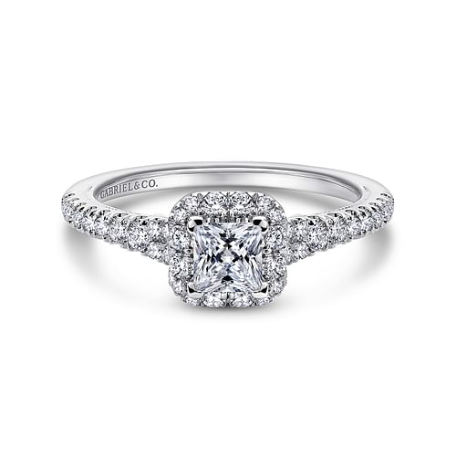 14K White Gold Princess Halo Complete Diamond Engagement Ring