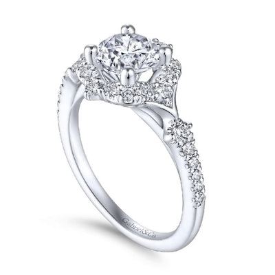 14K White Gold Diamond Four Point Diamond Halo Semi Mount Engagement Ring