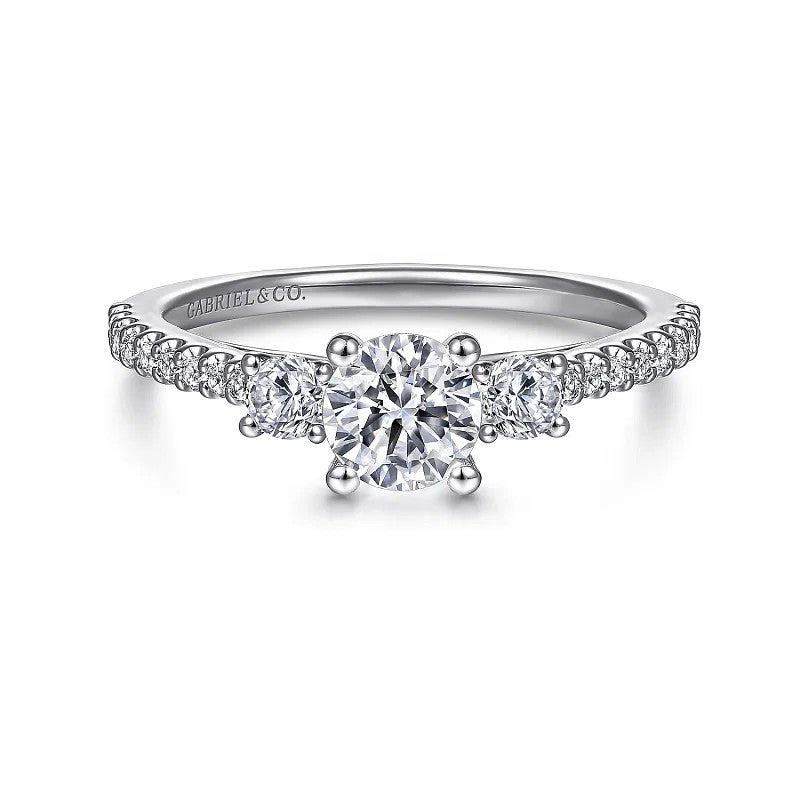 14K White Gold Round Three Stone Diamond Engagement Ring