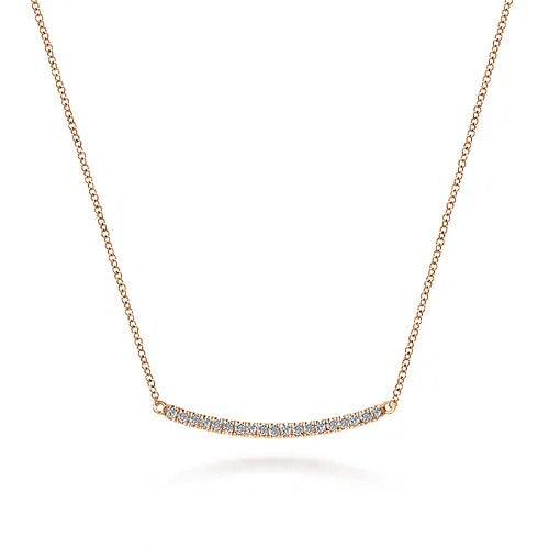 18 inch 14K Rose Gold Diamond Pave Curved Bar Necklace