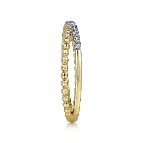14K Yellow Gold Bujukan Pave Diamond Criss Cross Stackable Ring