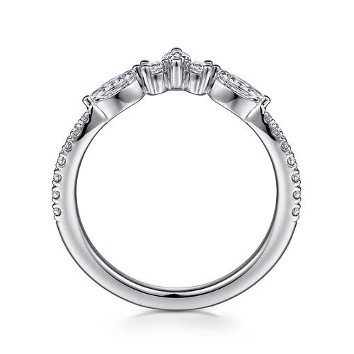 Tulsie - Curved 14K White Gold Marquise and Round Diamond Anniversary Band