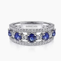 14K White Gold Round Sapphire and Diamond Ring