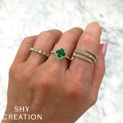0.30CT DIAMOND & 0.70CT EMERALD CLOVER RING