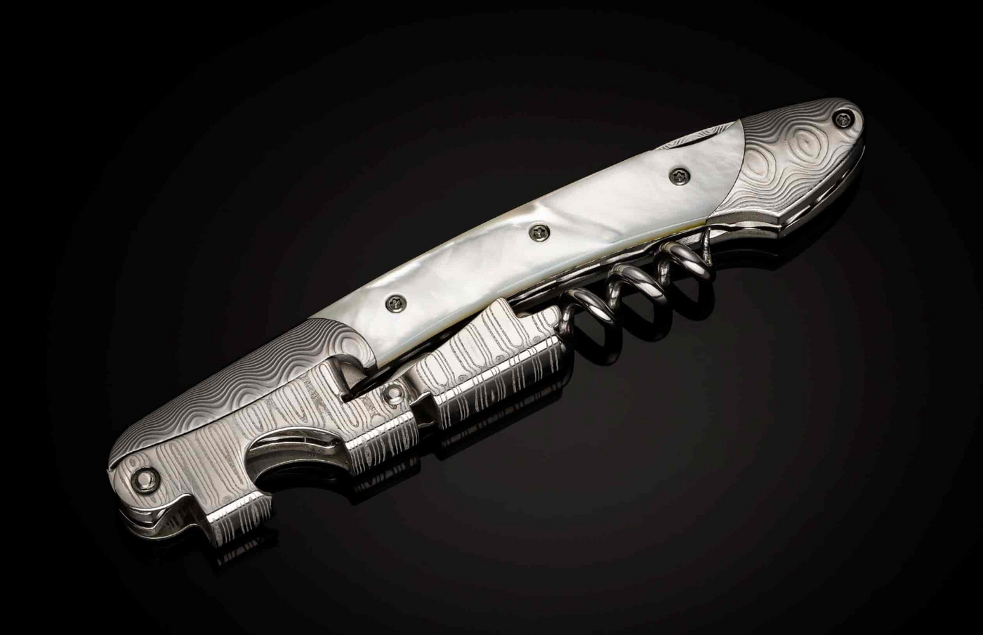 Gris Hand-forged wine opener & corkscrew featuring mother of pearl