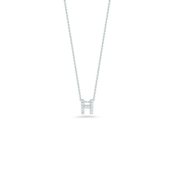18K WHITE GOLD TINY TREASURES DIAMOND LOVE LETTER “H” NECKLACE