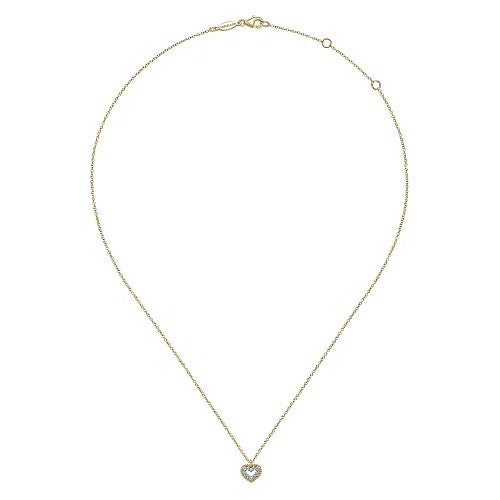 14K Yellow Gold Bujukan Diamond Pave Heart Pendant Necklace