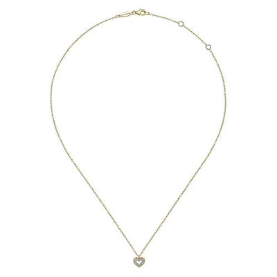 14K Yellow Gold Bujukan Diamond Pave Heart Pendant Necklace