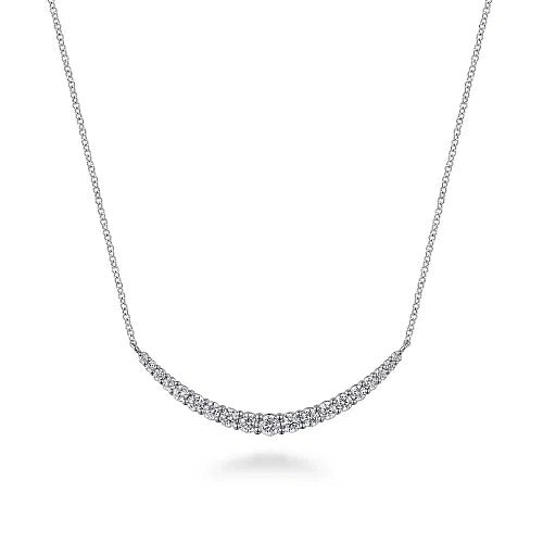 14K White Gold Prong Set Diamond Bar Necklace