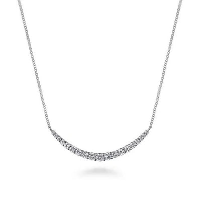 14K White Gold Prong Set Diamond Bar Necklace