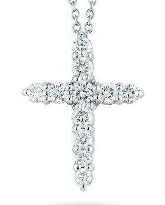 18K WHITE GOLD TINY TREASURES DIAMOND TAPERED CROSS NECKLACE