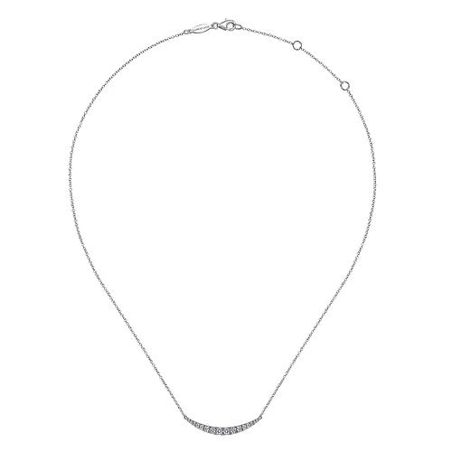 14K White Gold Curved Diamond Bar Necklace