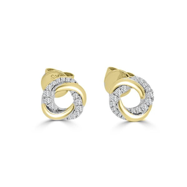14K Yellow and White Gold Woven Diamond Circle Studs