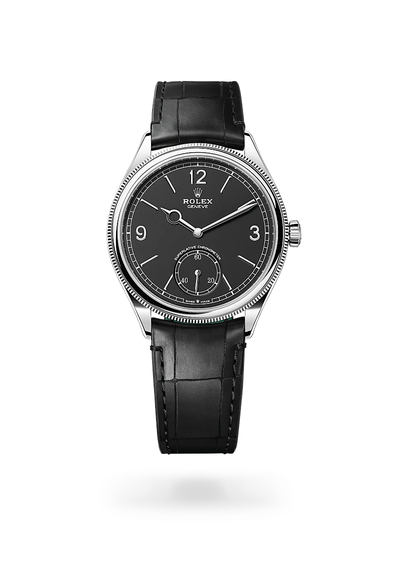 Rolex 1908 in 39 mm, 18 kt white gold, polished finish