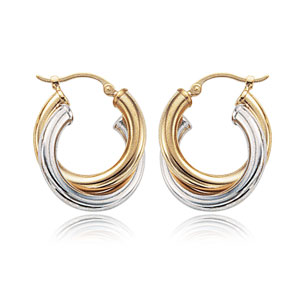 Two Tone Gold Tube Hoop Earrings