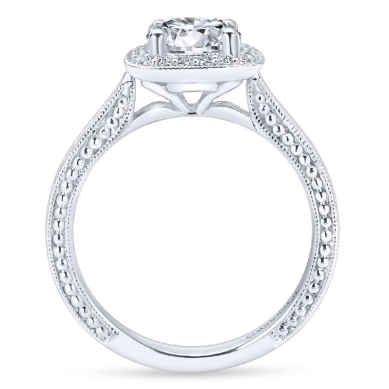 White Gold Diamond Milgrain Halo Engagement Ring