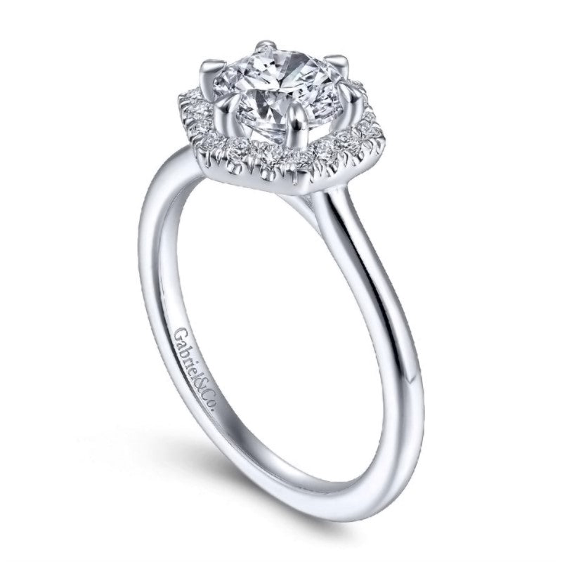 14K White Gold Diamond Hexagon Halo Engagement Ring